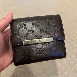 Gucci Shima GG Logo Leather Bifold wallet Brown Medium Size